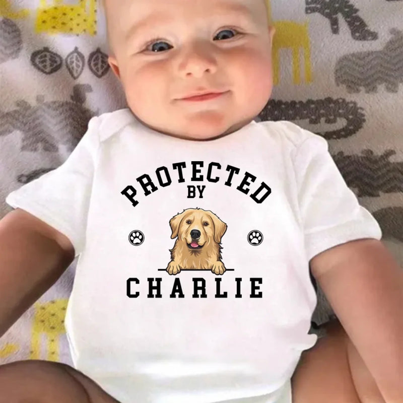 Custom Baby Onesie - Personalized Baby Shower, Gender Reveal Gifts For New Moms, New Dads, New Parents, Dog Cat Lovers - Guarded By My Dog