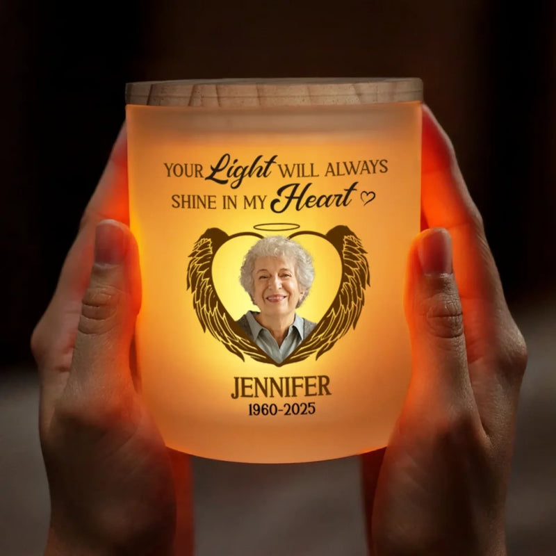 Custom Photo A Beautiful Soul, A Forever Glow - Memorial Personalized Custom Printed Glass Jar With LED Candle - Sympathy Gift For Family Members
