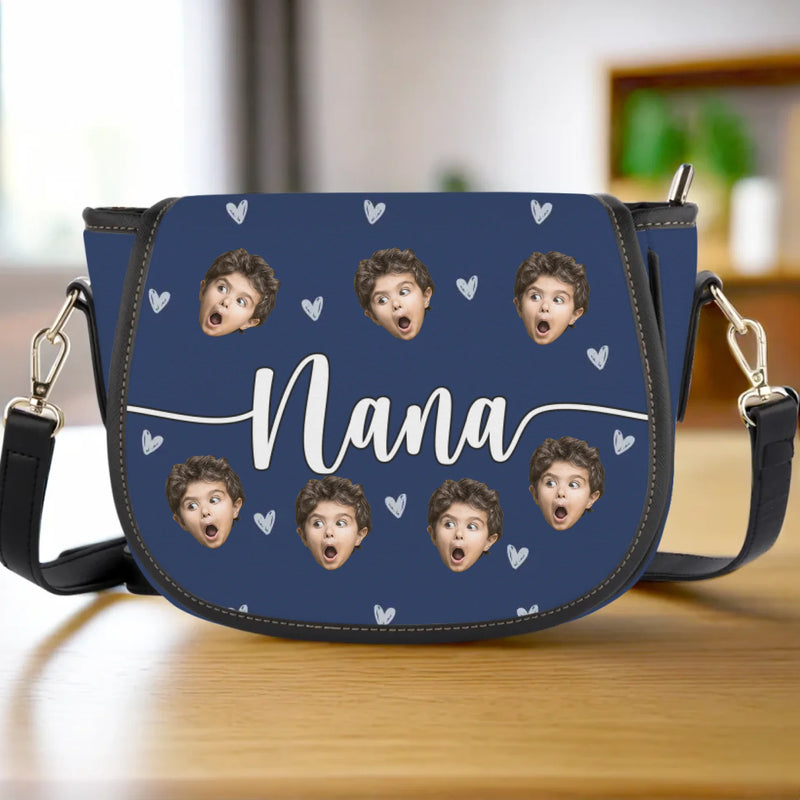 Custom Photo Carrying Love, One Grandkid At A Time - Family Personalized Custom Leather Saddle Bag - Mother's Day, Gift For Mom, Grandma