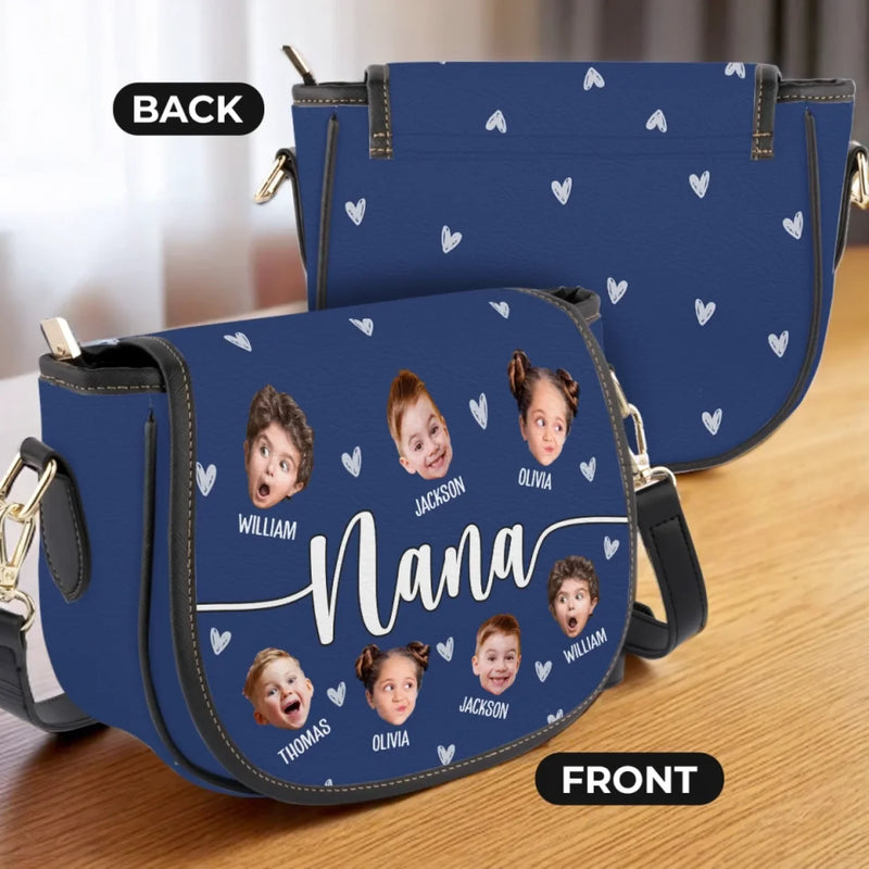 Custom Photo Carrying Love, One Grandkid At A Time - Family Personalized Custom Leather Saddle Bag - Mother's Day, Gift For Mom, Grandma