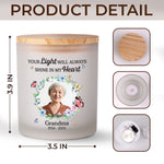 Custom Photo Your Light Will Always Shine - Memorial Personalized Custom Printed Glass Jar With LED Candle - Sympathy Gift For Family Members