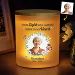 Custom Photo Your Light Will Always Shine - Memorial Personalized Custom Printed Glass Jar With LED Candle - Sympathy Gift For Family Members