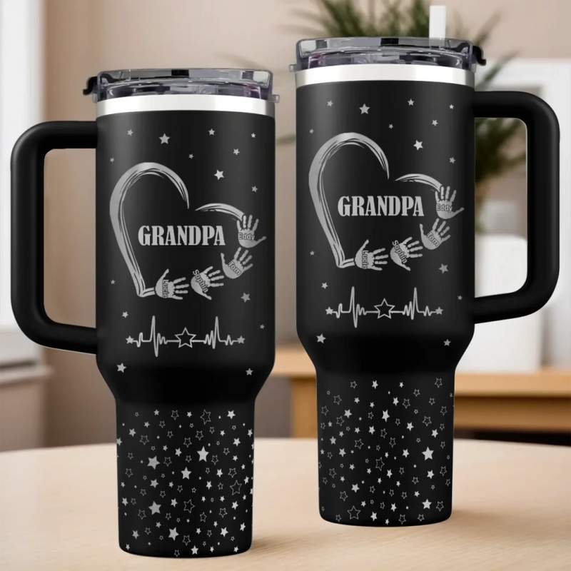 The Heart Of Our Family - Family Personalized Custom Engraved 40oz Tumbler With Handle - Father's Day, Gift For Dad, Grandpa