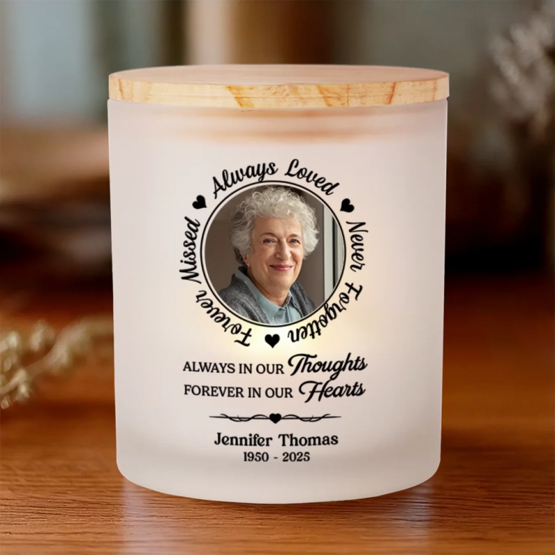 Custom Photo Shining Bright In My Heart, Always - Memorial Personalized Custom Printed Glass Jar With LED Candle - Sympathy Gift For Family Members
