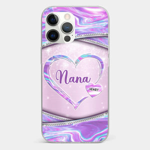 Nana’s Heart, Filled With Love - Family Personalized Custom Clear Phone Case - Mother's Day Gift For Mom, Grandma