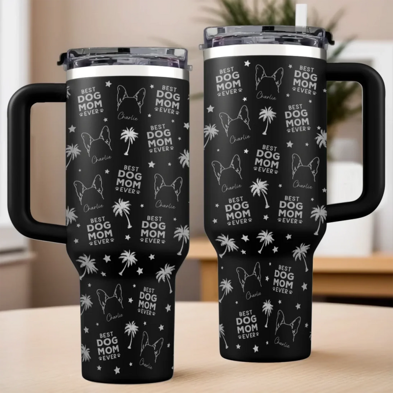 A Happy Pup Makes A Happy Mom - Dog Personalized Custom Engraved 40oz Tumbler With Handle - Gift For Pet Owners, Pet Lovers