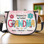 Happiness Is Being Called Grandma - Family Personalized Custom Leather Saddle Bag - Mother's Day, Gift For Grandma