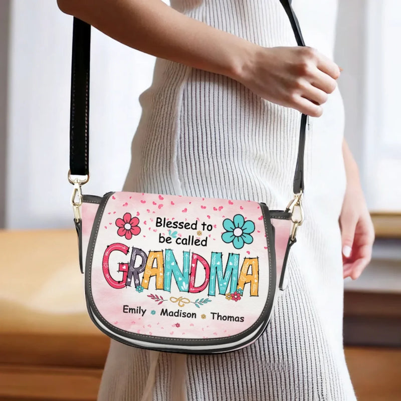 Happiness Is Being Called Grandma - Family Personalized Custom Leather Saddle Bag - Mother's Day, Gift For Mom, Grandma