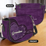 Love Written In Every Heartbeat - Family Personalized Custom Leather Saddle Bag - Mother's Day, Gift For Mom, Grandma