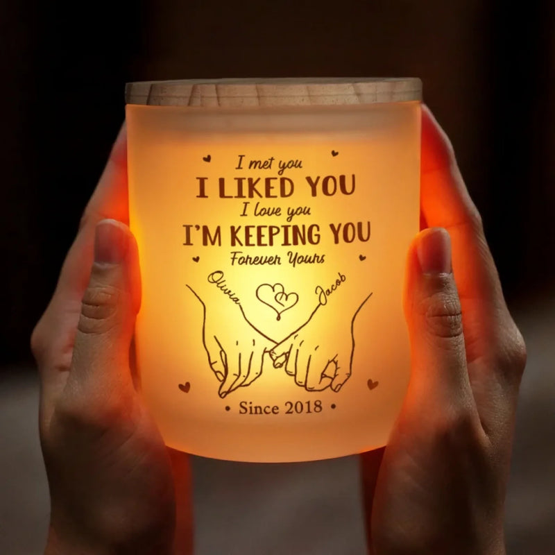 From Our First Kiss Till Our Last Breath - Couple Personalized Custom Printed Glass Jar With LED Candle - Gift For Husband Wife, Anniversary