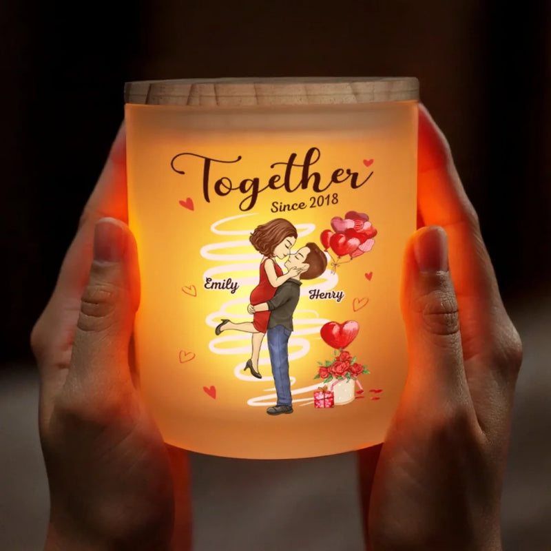 Soulmates For Life - Couple Personalized Custom Printed Glass Jar With LED Candle - Gift For Husband Wife, Anniversary
