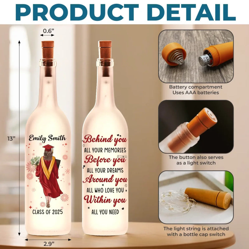 Dream Big, Graduate Bigger - Family Personalized Custom Bottle Lamp - Graduation Gift For Family Members, Siblings, Brothers, Sisters