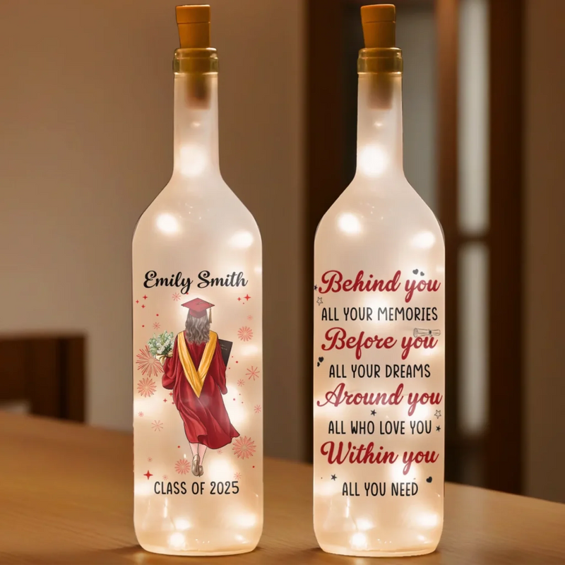 Dream Big, Graduate Bigger - Family Personalized Custom Bottle Lamp - Graduation Gift For Family Members, Siblings, Brothers, Sisters
