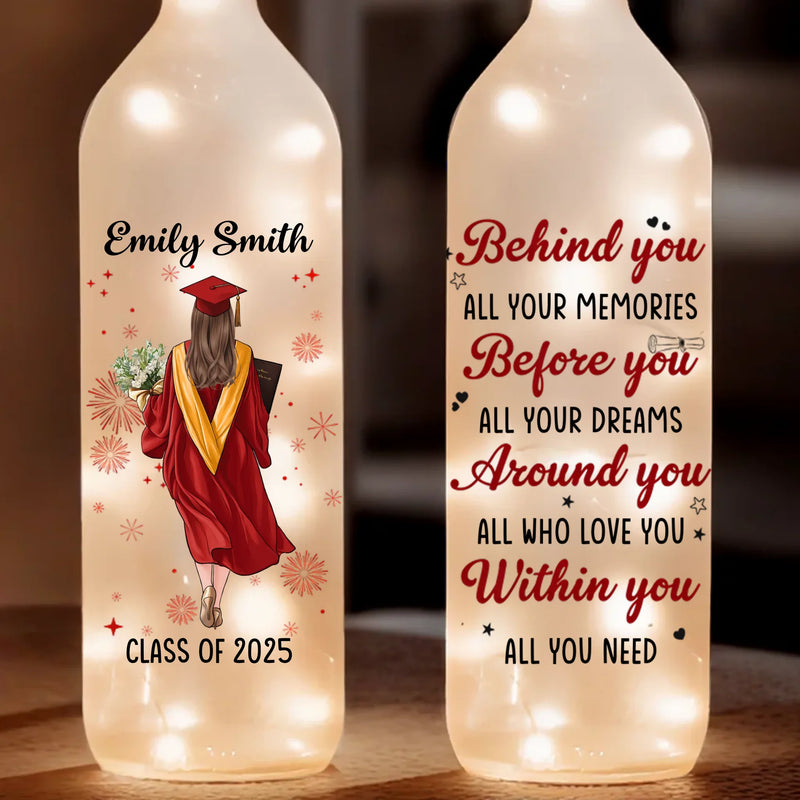 Dream Big, Graduate Bigger - Family Personalized Custom Bottle Lamp - Graduation Gift For Family Members, Siblings, Brothers, Sisters