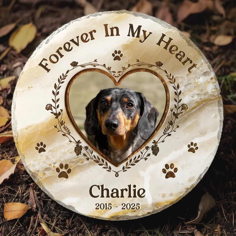 Custom Photo Your Paw Prints Are Forever On My Soul - Memorial Personalized Custom Round Shaped Stone With Stand - Sympathy Gift For Pet Owners, Pet Lovers