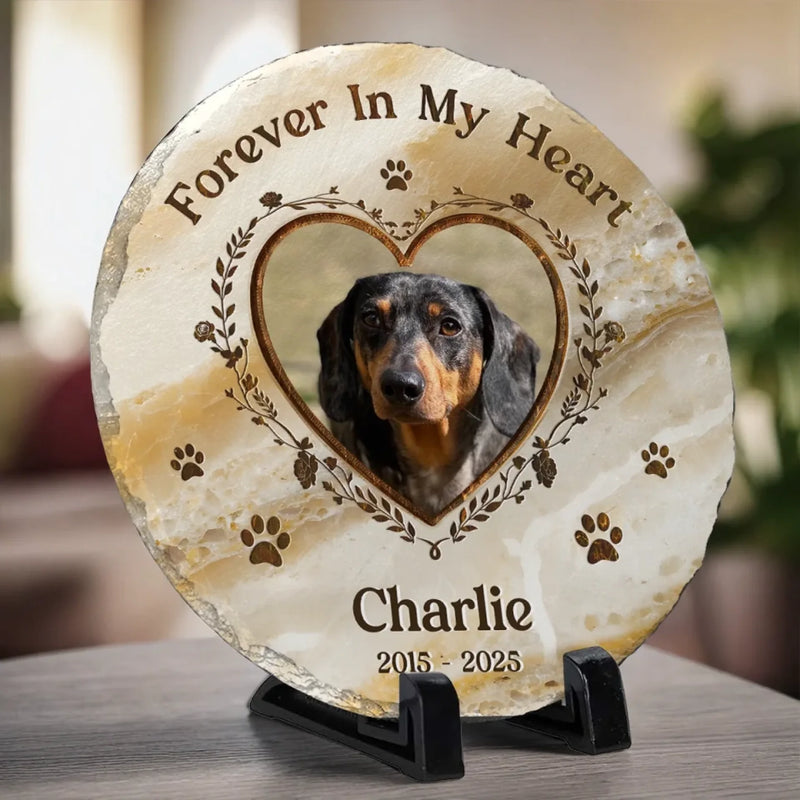 Custom Photo Your Paw Prints Are Forever On My Soul - Memorial Personalized Custom Round Shaped Stone With Stand - Sympathy Gift For Pet Owners, Pet Lovers