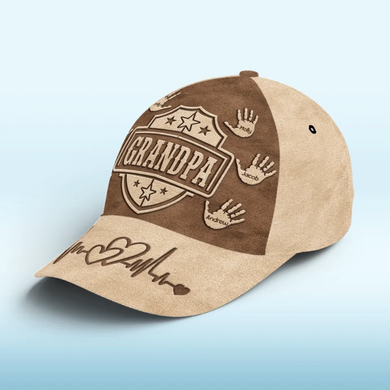 Handcrafted With Love - Family Personalized Custom Hat, All Over Print Classic Cap - Father's Day, Gift For Dad, Grandpa