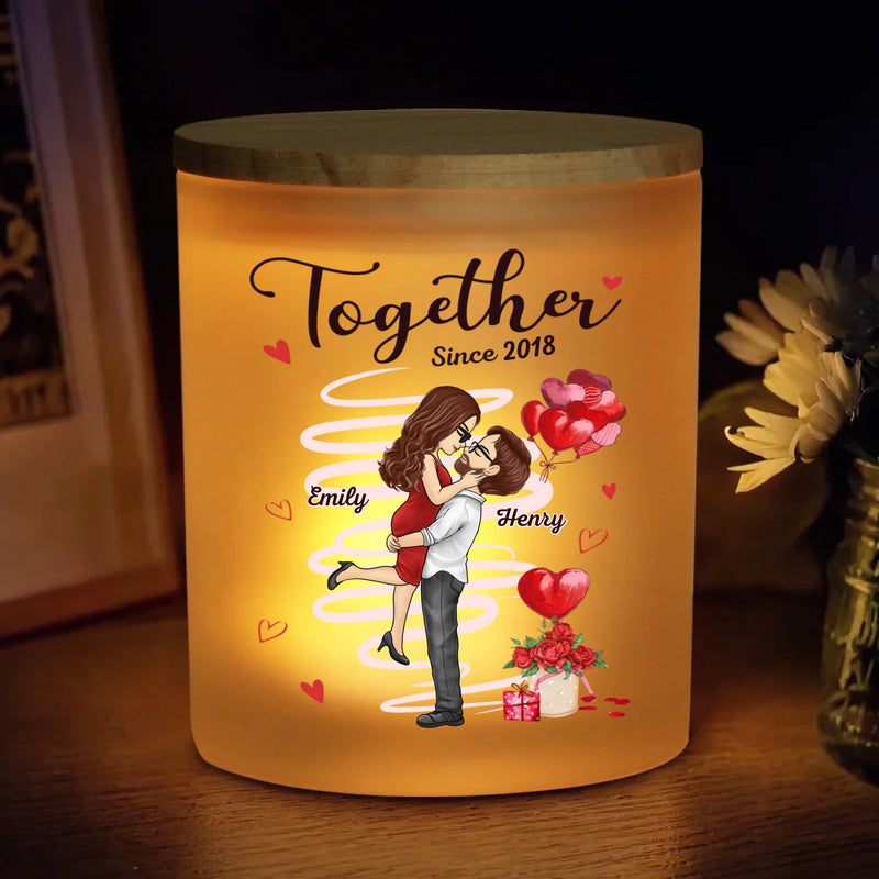 Soulmates For Life - Couple Personalized Custom Printed Glass Jar With LED Candle - Gift For Husband Wife, Anniversary