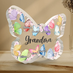 Love Grows Wings In A Grandma’s Heart - Family Personalized Custom Butterfly Shaped Acrylic Plaque - Mother's Day, Gift For Grandma, Mom