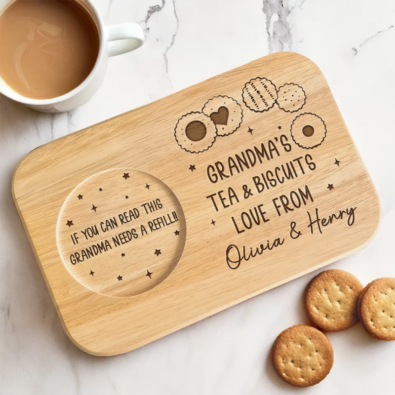A Sip Of Love, A Bite Of Joy - Family Personalized Custom Engraved Wooden Tea & Snack Board - Mother's Day, Gift For Mom, Grandma