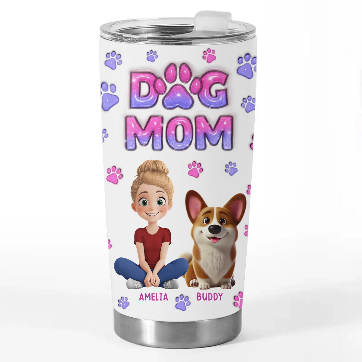 Furry Friends, Full Heart - Dog & Cat Personalized Custom 3D Inflated Effect Printed Tumbler - Gift For Pet Owners, Pet Lovers