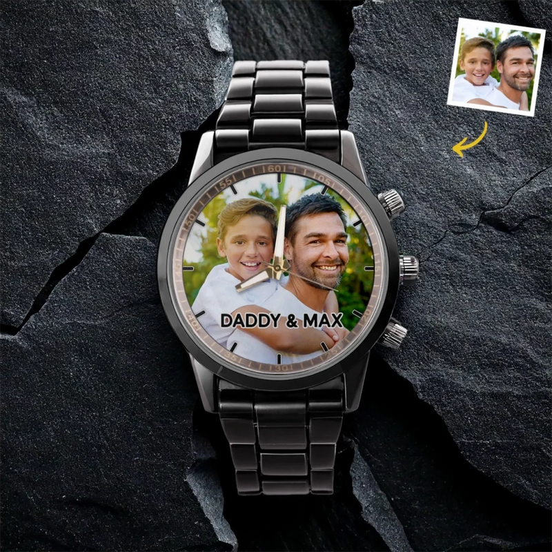 Custom Photo Time Moves, Memories Remain - Family Personalized Custom Men's Watch - Father's Day, Gift For Dad, Grandpa