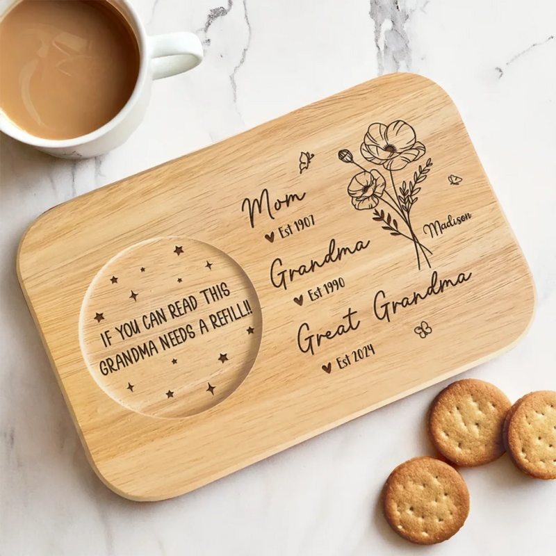 A Family Bond, Forever Engraved - Family Personalized Custom Engraved Wooden Tea & Snack Board - Mother's Day, Gift For Mom, Grandma