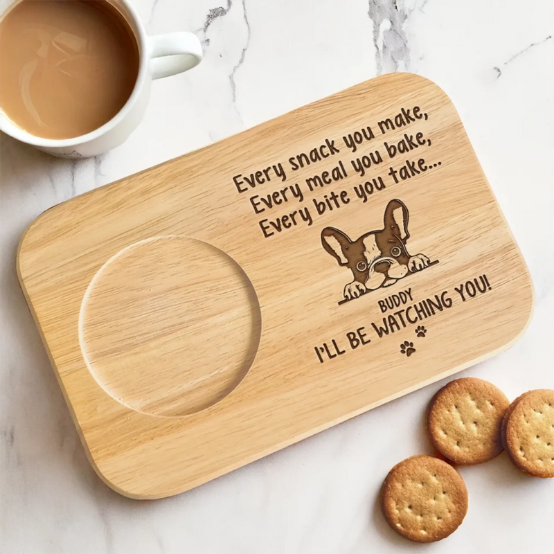 Cute Beggar On Duty - Dog Personalized Custom Engraved Wooden Tea & Snack Board - Gift For Pet Owners, Pet Lovers