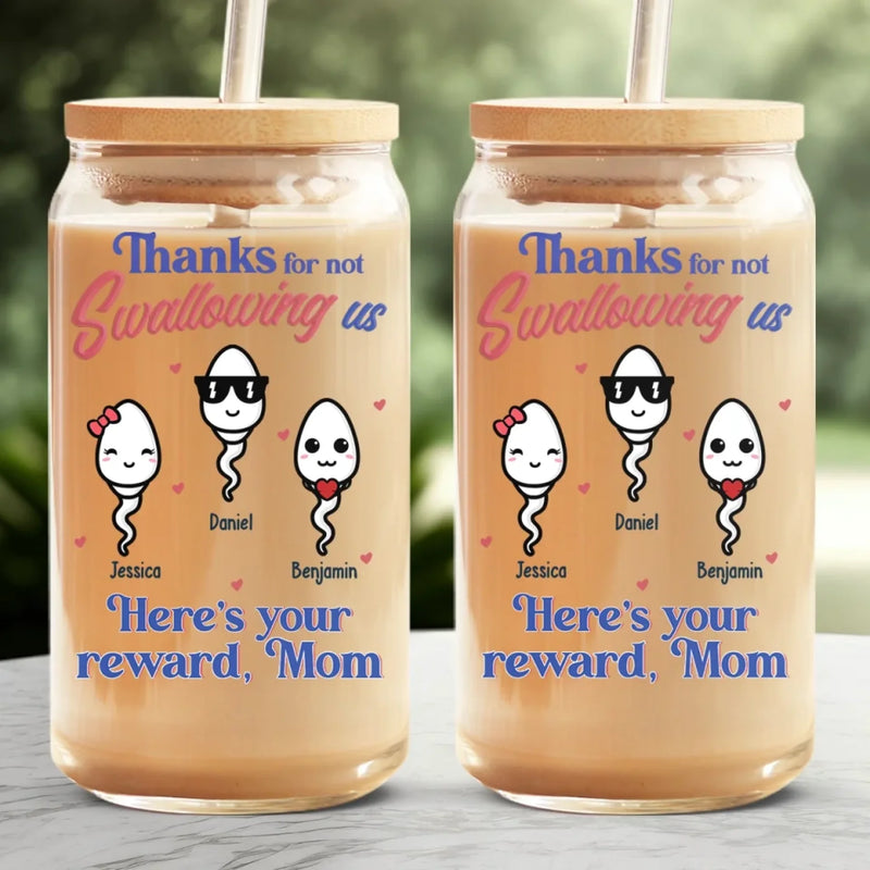 We Are Grateful, Mom - Family Personalized Custom Glass Cup, Iced Coffee Cup - Mother's Day, Gift For Mom, Grandma
