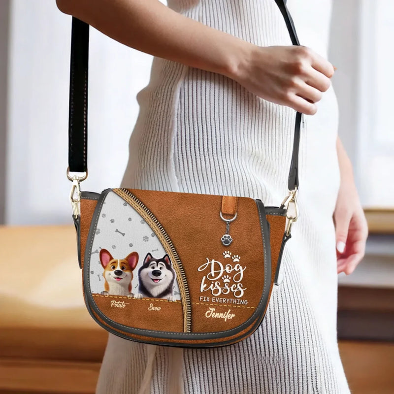 Love, Licks, And Wagging Tails - Dog Personalized Custom Leather Saddle Bag - Gift For Pet Owners, Pet Lovers