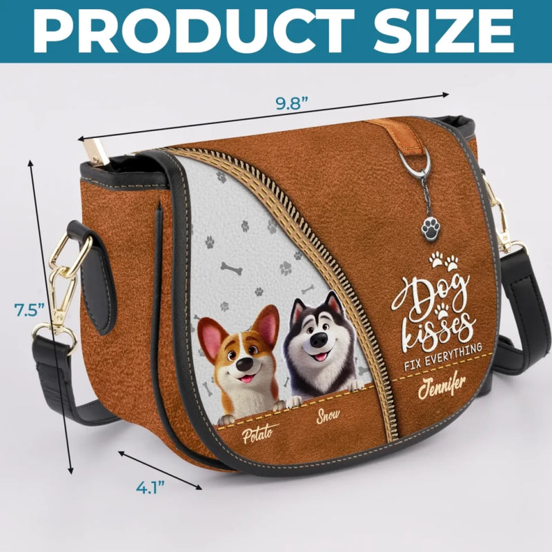 Love, Licks, And Wagging Tails - Dog Personalized Custom Leather Saddle Bag - Gift For Pet Owners, Pet Lovers