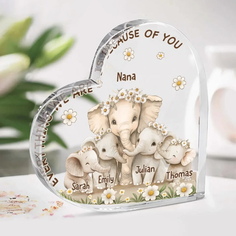 A Mother’s Love Never Ends - Family Personalized Custom Heart Shaped Acrylic Plaque - Mother's Day, Gift For Mom, Grandma