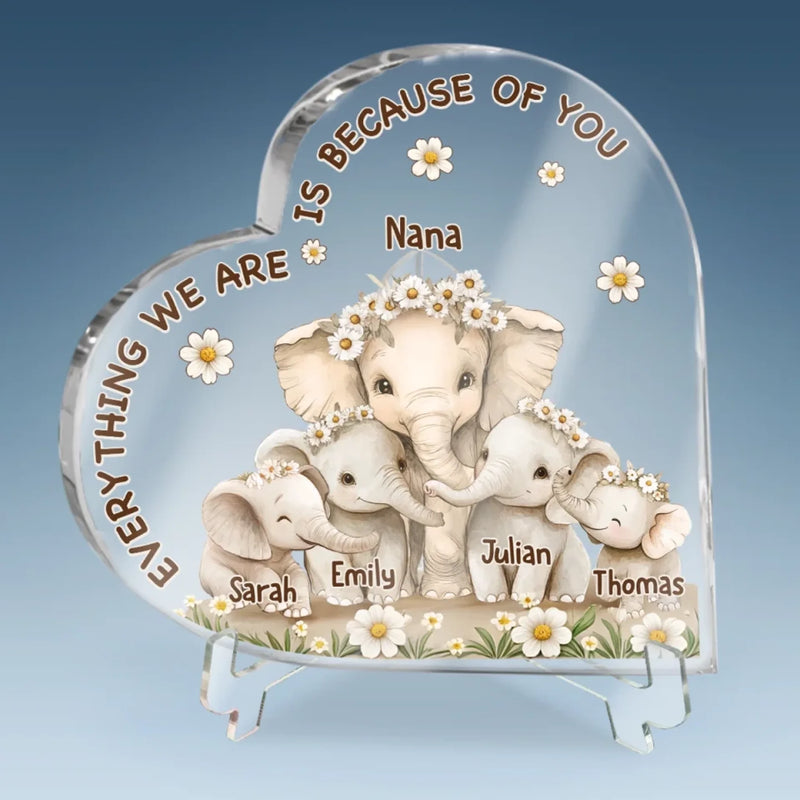 A Mother’s Love Never Ends - Family Personalized Custom Heart Shaped Acrylic Plaque - Mother's Day, Gift For Mom, Grandma