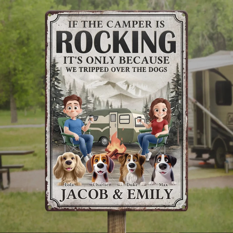 Happy Campers & Wagging Tails - Dog Personalized Custom Home Decor Metal Sign - House Warming Gift For Husband Wife, Pet Owners, Pet Lovers