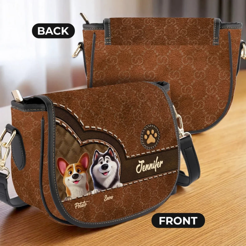 Furry Friends, Forever Love - Dog Personalized Custom Leather Saddle Bag - Gift For Pet Owners, Pet Lovers