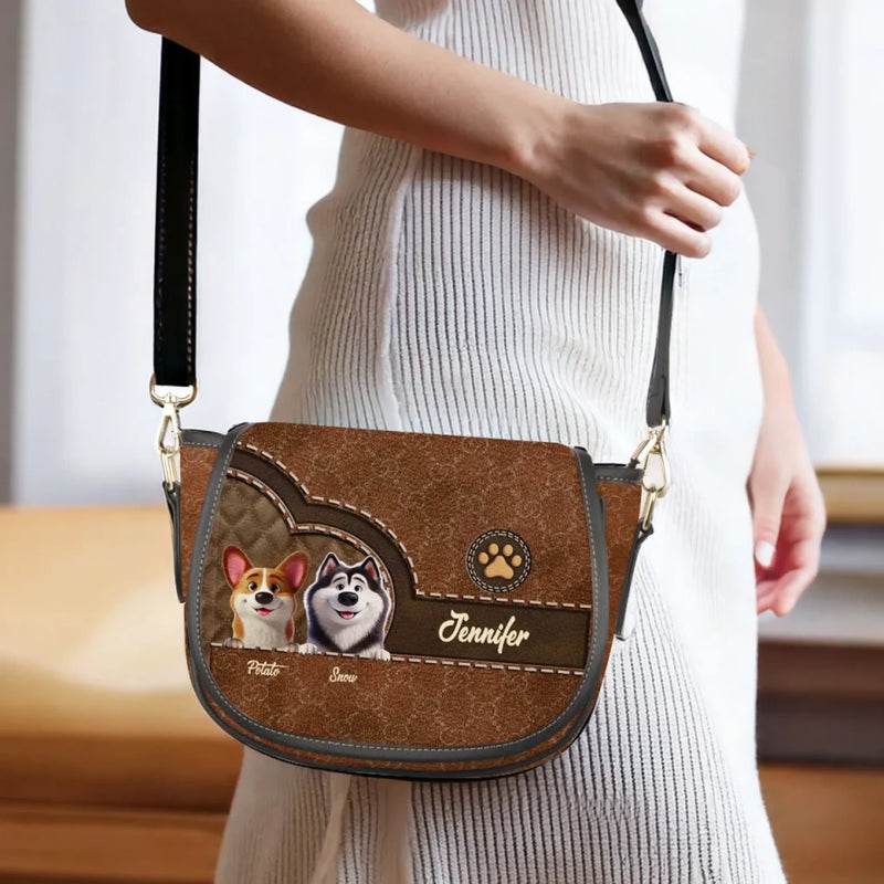 Furry Friends, Forever Love - Dog Personalized Custom Leather Saddle Bag - Gift For Pet Owners, Pet Lovers