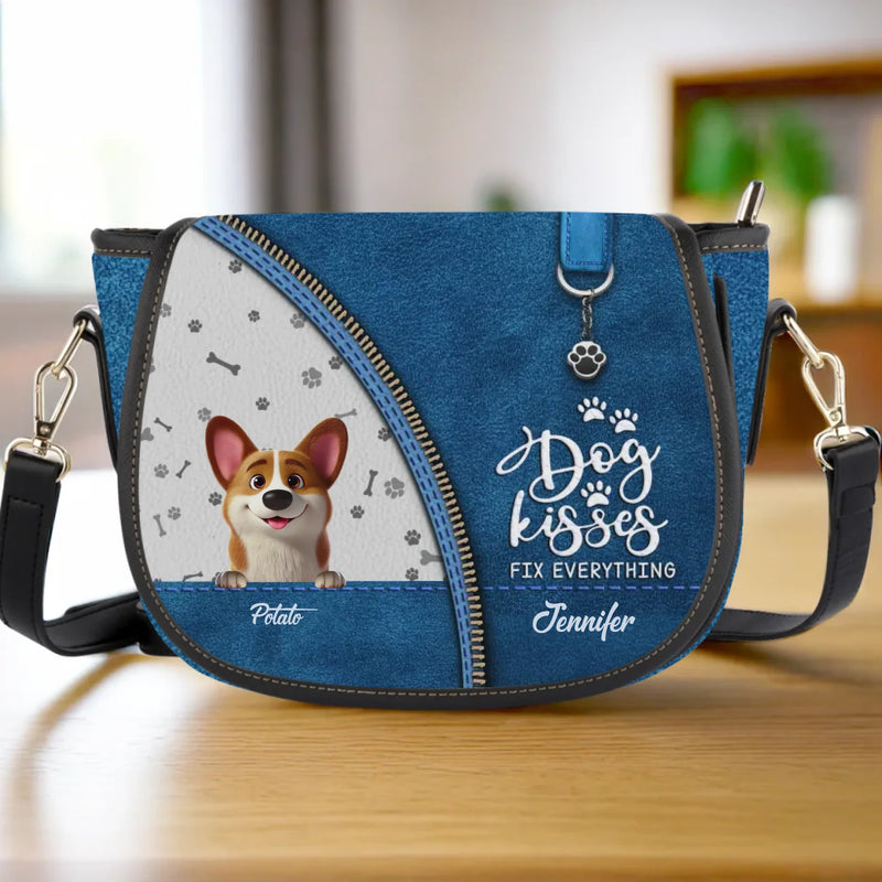 Love, Licks, And Wagging Tails - Dog Personalized Custom Leather Saddle Bag - Gift For Pet Owners, Pet Lovers