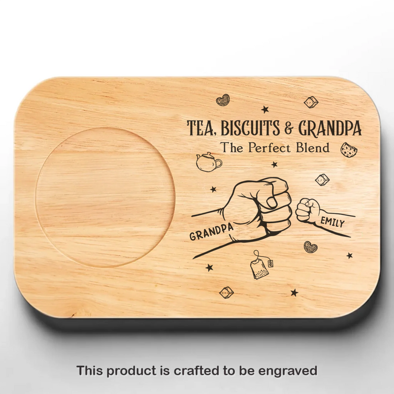 Brewed With Love, Enjoyed With Family - Family Personalized Custom Engraved Wooden Tea & Snack Board - Father's Day, Gift For Dad, Grandpa