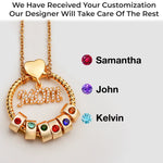 Mom’s Love, Forever Engraved - Family Personalized Custom Circle Pendant With Birthstone Beads Necklace - Mother's Day, Gift For Mom