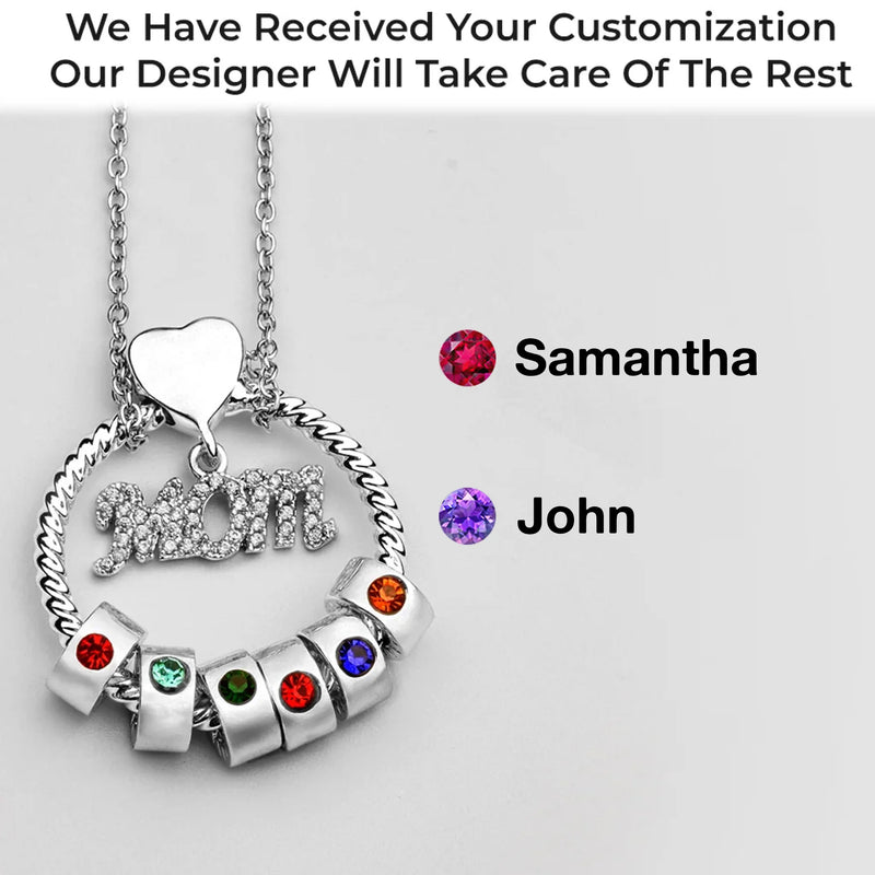 Mom’s Love, Forever Engraved - Family Personalized Custom Circle Pendant With Birthstone Beads Necklace - Mother's Day, Gift For Mom