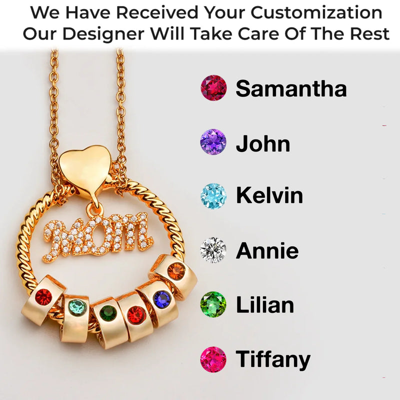 Mom’s Love, Forever Engraved - Family Personalized Custom Circle Pendant With Birthstone Beads Necklace - Mother's Day, Gift For Mom