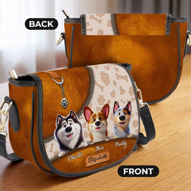 Happiness Is A Wagging Tail & A Loving Heart - Dog Personalized Custom Leather Saddle Bag - Gift For Pet Owners, Pet Lovers