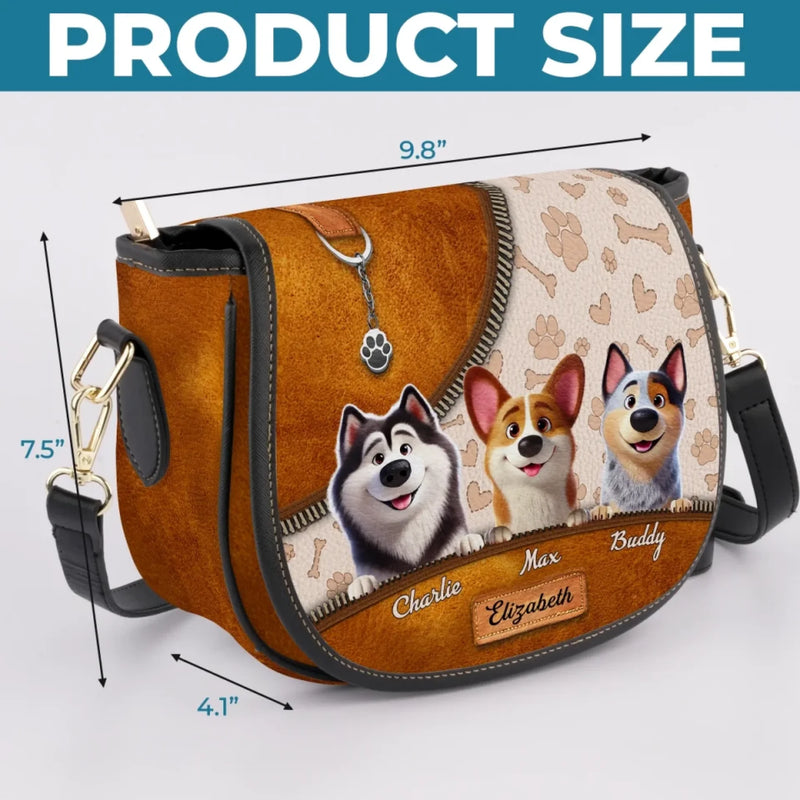 Happiness Is A Wagging Tail & A Loving Heart - Dog Personalized Custom Leather Saddle Bag - Gift For Pet Owners, Pet Lovers
