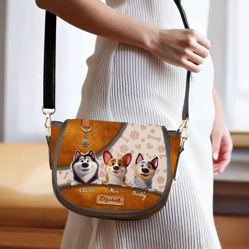 Happiness Is A Wagging Tail & A Loving Heart - Dog Personalized Custom Leather Saddle Bag - Gift For Pet Owners, Pet Lovers