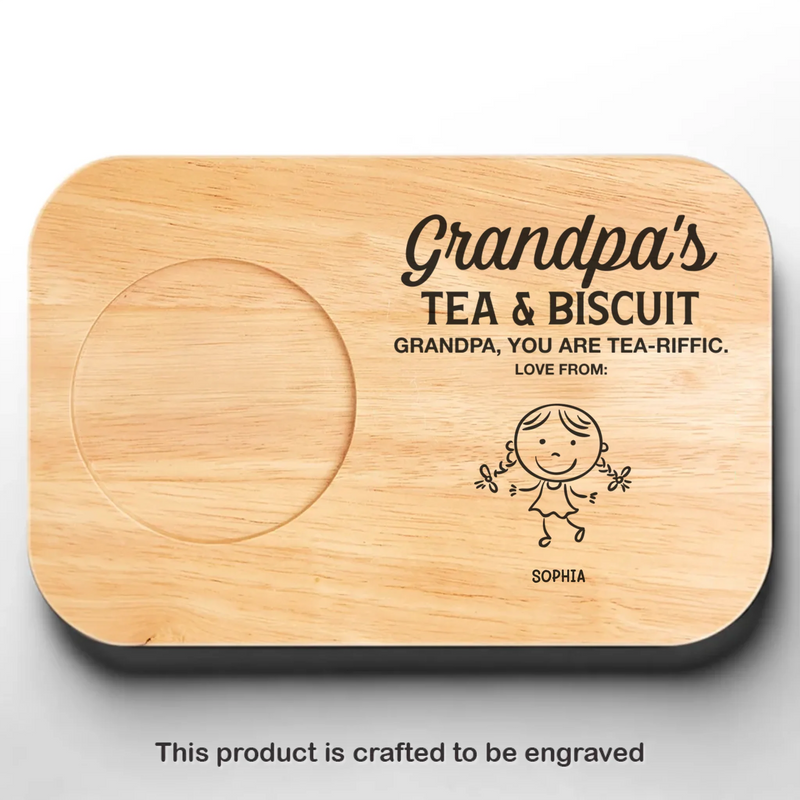 Tea, Biscuits, And Grandpa’s Wisdom - Family Personalized Custom Engraved Wooden Tea & Snack Board - Father's Day, Gift For Dad, Grandpa