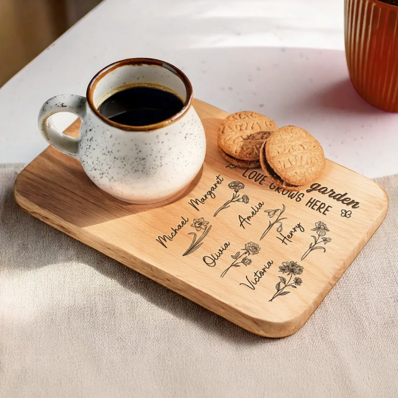 Grandma’s Love Blooms Forever - Family Personalized Custom Engraved Wooden Tea & Snack Board - Mother's Day, Gift For Mom, Grandma