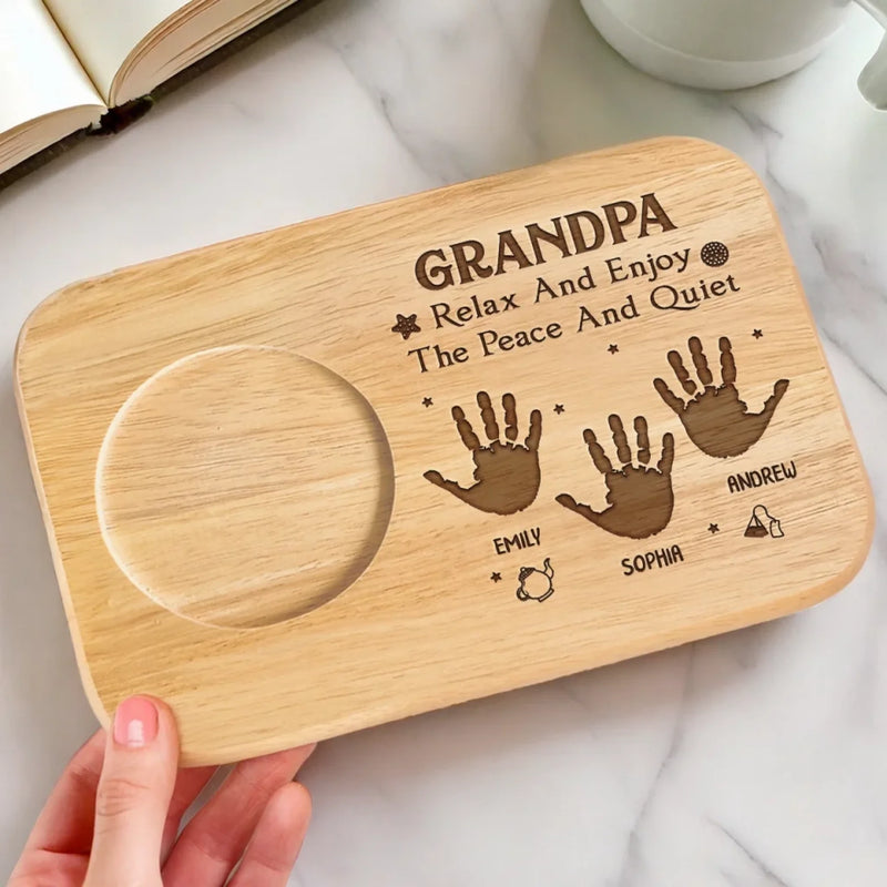 Peaceful Moments, Grandpa’s Favorite Time - Family Personalized Custom Engraved Wooden Tea & Snack Board - Father's Day, Gift For Dad, Grandpa