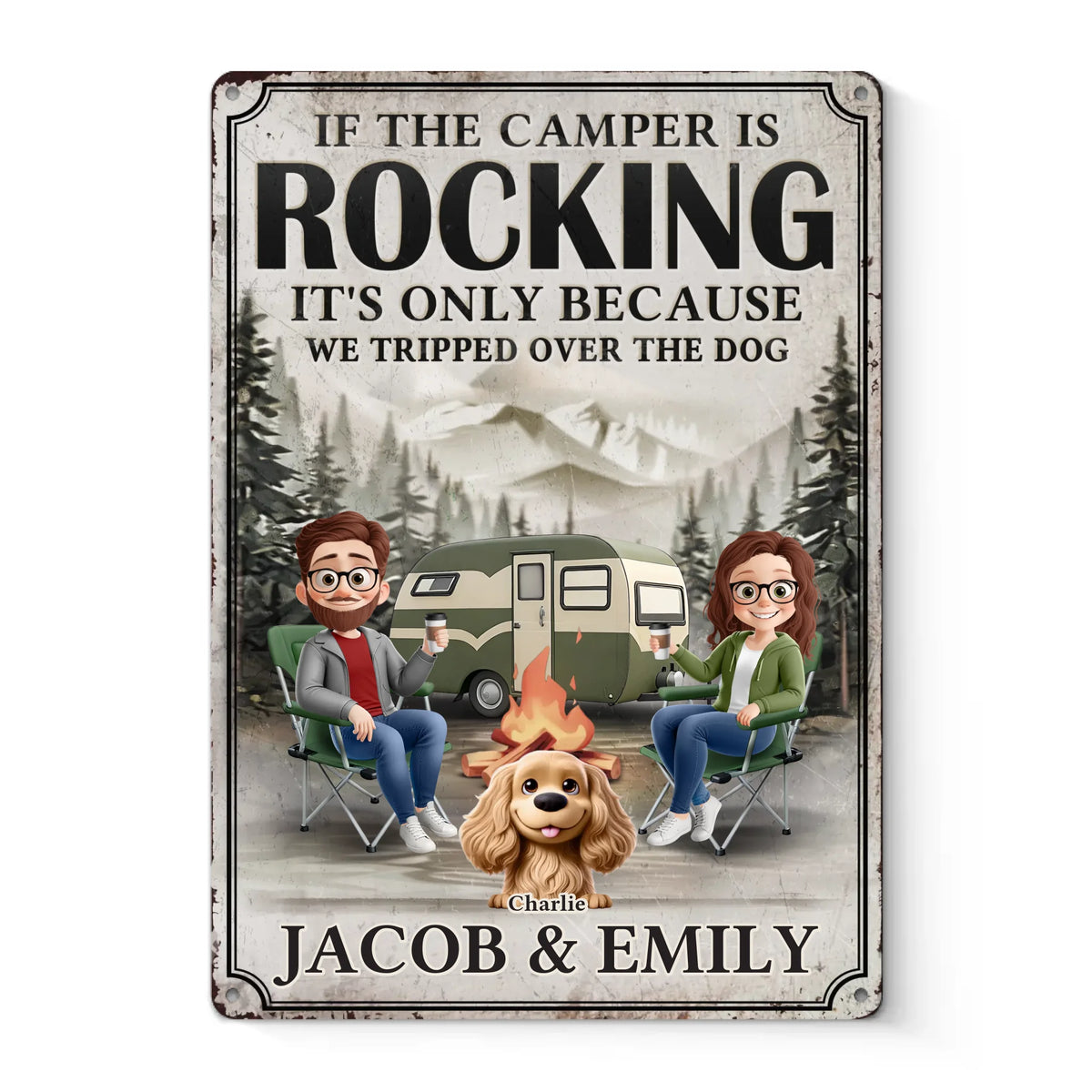 Happy Campers & Wagging Tails - Dog Personalized Custom Home Decor Metal Sign - House Warming Gift For Husband Wife, Pet Owners, Pet Lovers