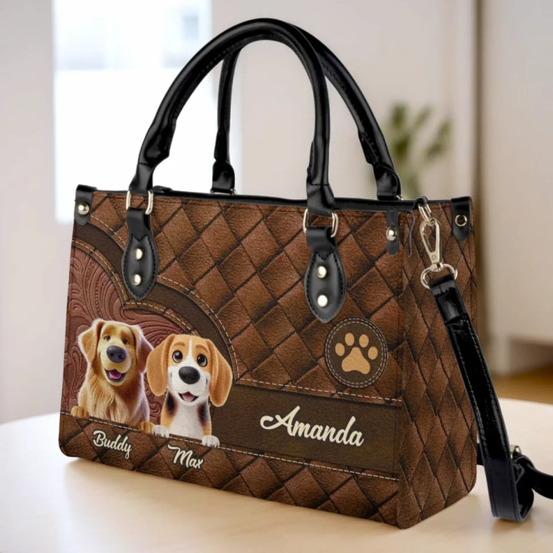 Furry Friends, Forever In My Heart - Dog Personalized Custom Leather Handbag - Gift For Pet Owners, Pet Lovers