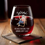 Raising Tiny Humans, One Sip At A Time - Family Personalized Custom Wine Glass - Mother's Day, Gift For Mom, Grandma